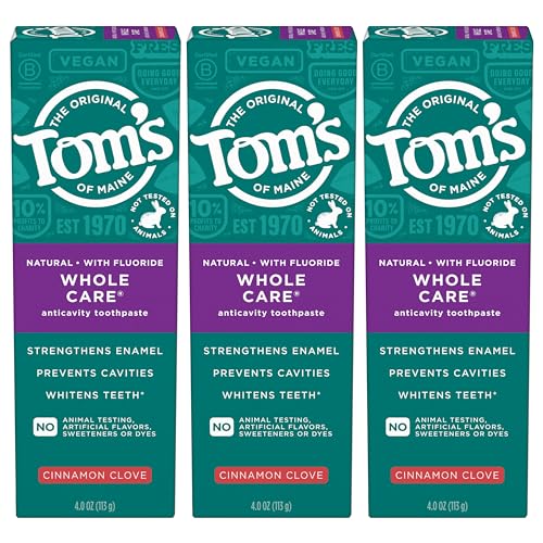 Tom's of Maine Whole Care Toothpaste - Fluoride for Cavities, Freshens Breath, 3-Pack, 4oz