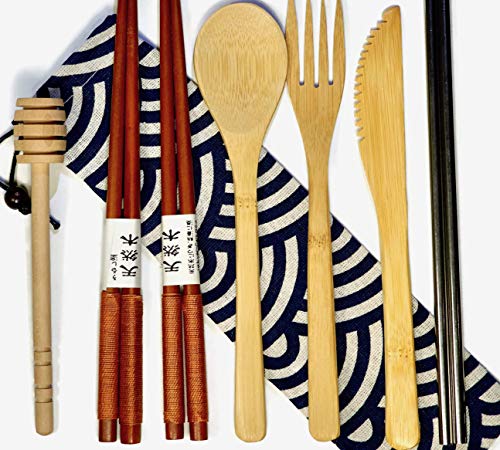 Bamboo Utensils Set - Durable, Non-Toxic, Reusable Travel Cutlery with Chopsticks & Straws