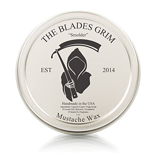 The Blades Grim Mustache Wax - All Natural Hold, Warm Smolder Scent - 2oz