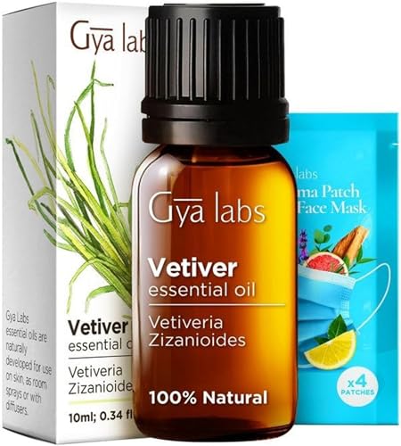 Gya Labs Vetiver Essential Oil - Calming Aroma for Body Comfort & Hydration - 0.34 fl oz