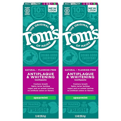 Tom's of Maine Natural Toothpaste - Whitens Teeth, Antiplaque Formula, Spearmint - 2 x 5.5oz