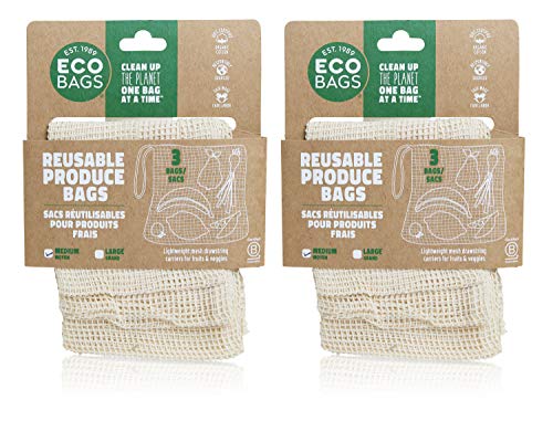 ECOBAGS Organic Cotton Produce Bags - Biodegradable, GOTS Certified, Set of 6, 10"x12"