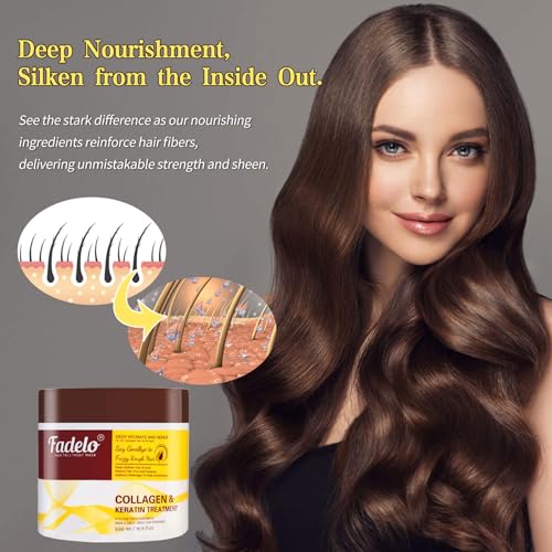 Collagen+Keratin Hair Mask - Deep Conditioning with Argan Oil & Vitamin E for All Hair Types - 500ml