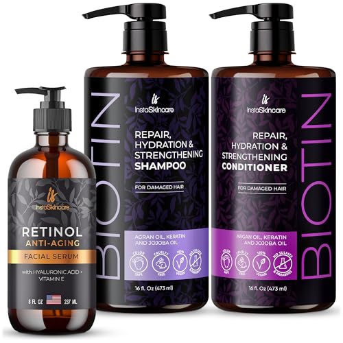 InstaSkincare Biotin Shampoo & Conditioner Set - Nourishing Hair Growth & Hydration - 8oz