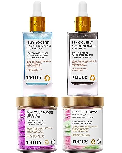 Truly Beauty Body Scrub Bundle - Improves Skin Tone, Reduces Stretch Marks - Vegan, 4 Products