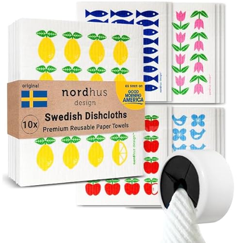 Nordhus Design Swedish Dish Cloths - Replace Paper Towels, Odor Resistant, 10 Cloths