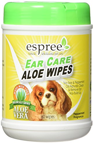 Espree Ear Care Wipes - Quick Clean for Dogs, Made with Organic Aloe Vera, Peppermint - 60 Count