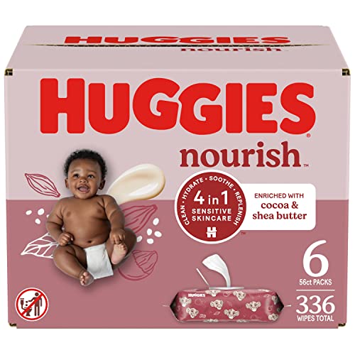 Huggies Nourish Baby Wipes - 4-in-1 Skin Care, Cocoa & Shea Butter, Hypoallergenic - 336 Wipes