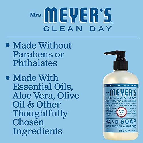 Mrs. Meyer's Hand Soap - Rain Water Scent, Essential Oils, Biodegradable - 12.5 fl. oz, Pack of 3