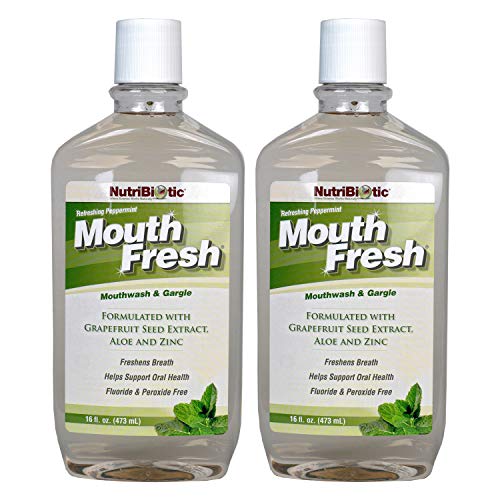 NutriBiotic MouthFresh Mouthwash - Refreshing Peppermint, Fluoride-Free, Vegan - 16oz Twin Pack