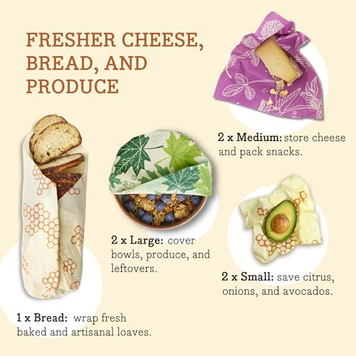 Bee's Wrap Reusable Beeswax Food Wraps - Natural Alternative to Plastic, 7 Assorted Sizes