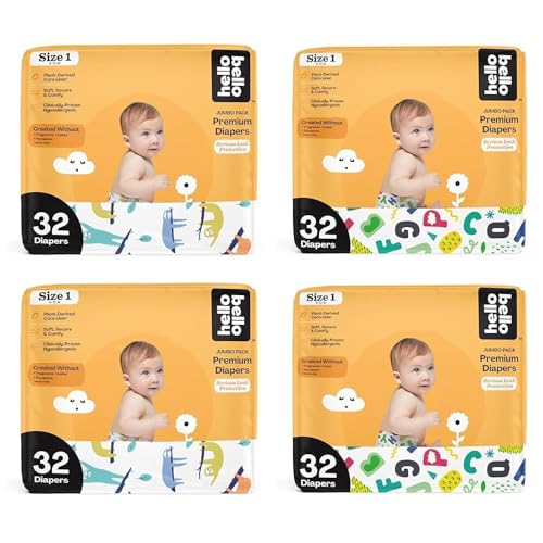 Hello Bello Premium Baby Diapers - Extra-Absorbent & Hypoallergenic, Fun Designs - 128 Count