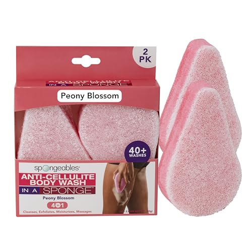 Spongeables Body Wash - Exfoliating Moisturizer, Hydration, Peony Blossom Scent - 2 Count