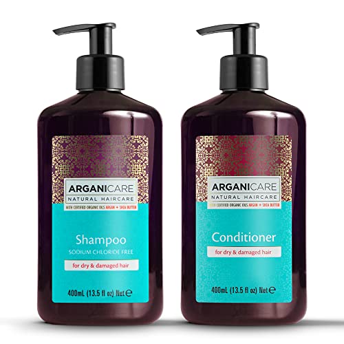 Arganicare Argan Oil Shampoo & Conditioner Set - Deep Moisture for Dry, Damaged Hair - 27 Fl Oz