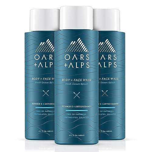 Oars + Alps Men's Body Wash - Hydrating with Vitamin E & Antioxidants, Sulfate-Free - 3 Pack