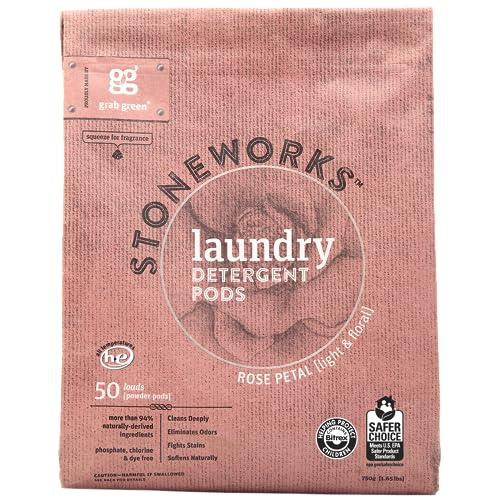 Grab Green Natural Laundry Detergent Pods - Deep Clean, Odor Elimination, Rose Petal - 50 Loads