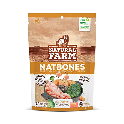 Natural Farm Natbones Superfood Dog Treats - Protein-Rich Chicken, Omega-3 & Chia - 12 Pack