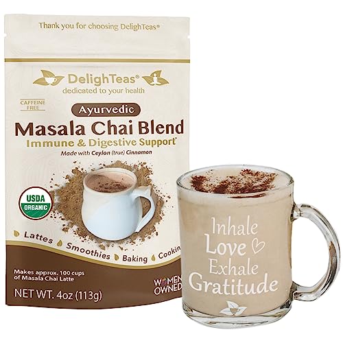 DelighTeas Organic Masala Chai Powder - Ayurvedic Spice Blend, Non-GMO, Vegan, 8oz