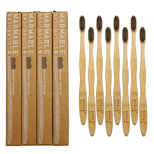 MABLE Basics Bamboo Toothbrush - Soft Plant-Based Bristles, Compostable, 4 Pack