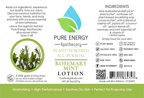 Pure Energy Apothecary Body Lotion - Nourishing Rosemary Mint, Non-Toxic, Vegan - 8 Oz