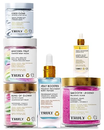 Truly Beauty Body Care Set - Boosts Elasticity, Vegan Ingredients, Exfoliating Scrub & Shave Butter