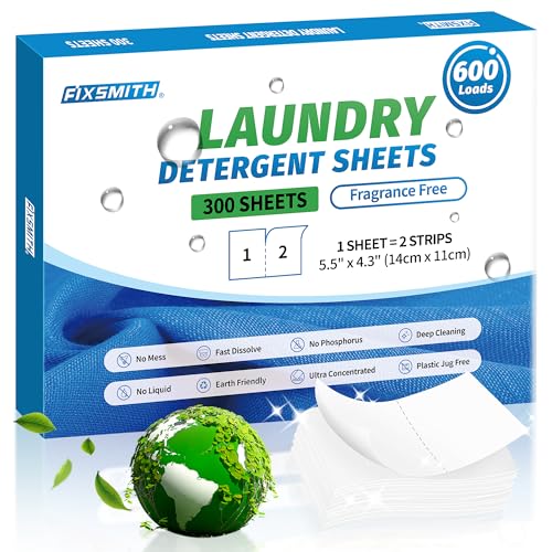 FIXSMITH Laundry Detergent Sheets - Hypoallergenic, Plastic-Free, 600 Loads - 300 Sheets