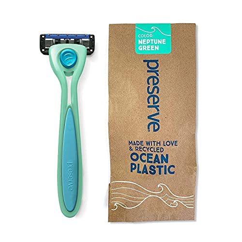 Preserve POPi Shave 5 Razor System - Comfort Blades, Recycled Ocean Plastic - Neptune Green