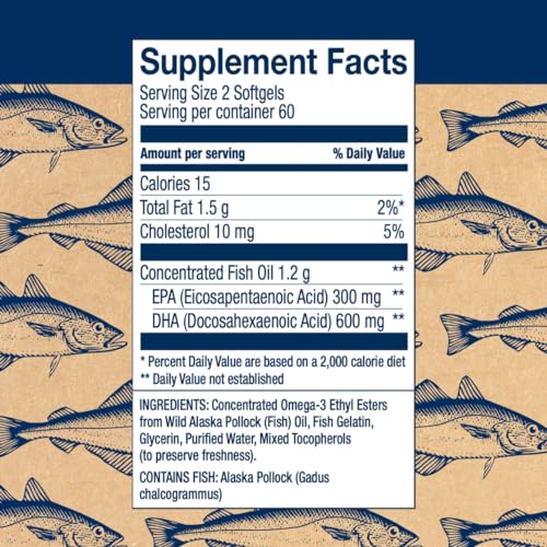 Wiley's Finest Omega-3 Fish Oil - 900mg DHA & EPA, Marine Stewardship Certified - 120 Softgels