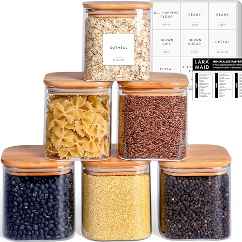 Laramaid Glass Food Storage Containers - BPA-Free, Moisture-Proof Bamboo Lids, 27oz, 6-Pack