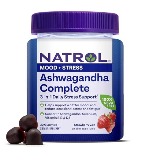 Natrol Ashwagandha Gummies - Daily Stress & Mood Support, Strawberry Flavor - 30 Count