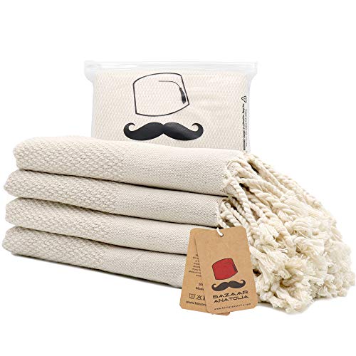 Bazaar Anatolia Turkish Hand Towels Set of 4 - Quick Dry, OEKO-TEX Certified, 41x20" Cream