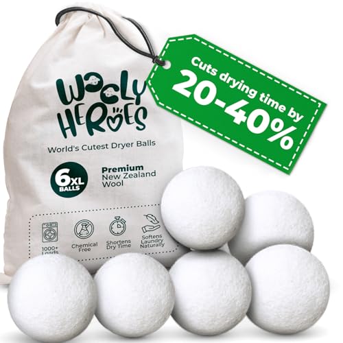 Classic Wool Dryer Balls - Reduces Drying Time & Static, Reusable for 1000 Cycles - XL 6-Pack