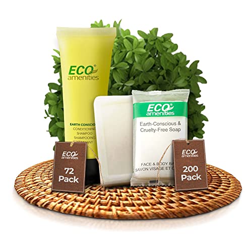 ECO Amenities Travel Size Toiletries - Natural Green Tea Soap & 2-in-1 Shampoo, 200 Bars + 72ml