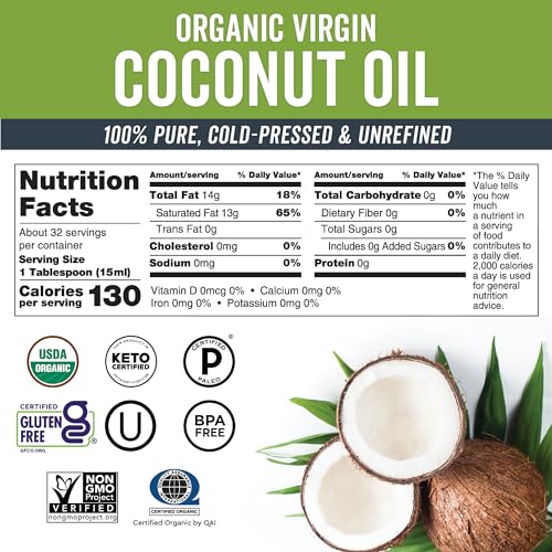 Viva Naturals Coconut Oil - Nourishing Hair & Skin Moisturizer, USDA Organic - 16 fl oz