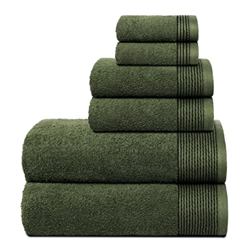 Belizzi Home Towel Set - Ultra Soft 100% Cotton, Highly Absorbent, 6 Pack - Olive Green