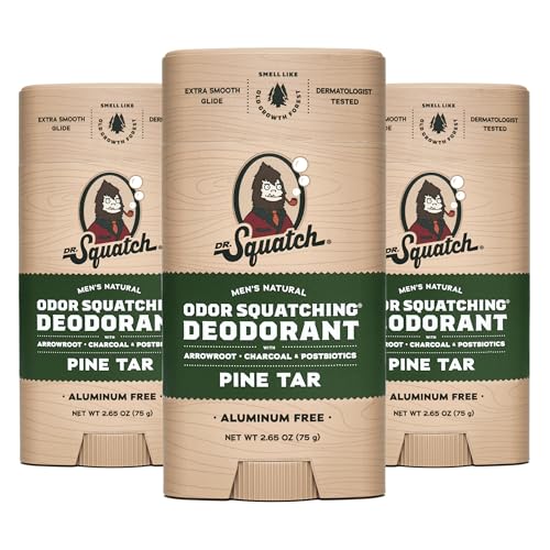 Dr. Squatch Natural Deodorant for Men - Odor Control with Pine Scent, Aluminum-Free - 3 Pack