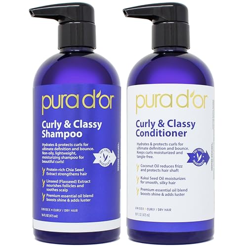 PURA D'OR Curly & Classy Shampoo & Conditioner Set - Hydrates, Defines Curls, Nourishing Oils - 12oz