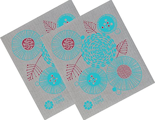 Trendy Tripper Swedish Dishcloth - Super Absorbent, Biodegradable, Floral Design - Set of 2