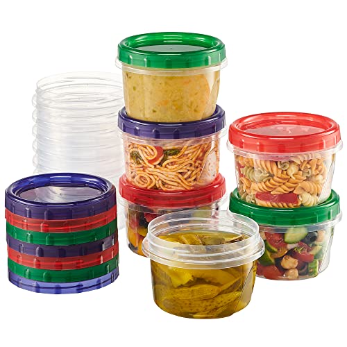 ELEGANT DISPOSABLES Food Storage Containers - Leakproof, BPA-Free, Colorful Lids - 16oz, 12 Pack