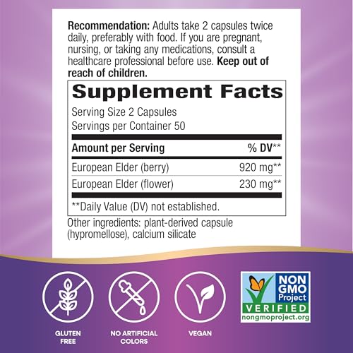 Nature's Way Black Elderberry Supplement - Traditional Immune Support, Non-GMO - 100 Capsules