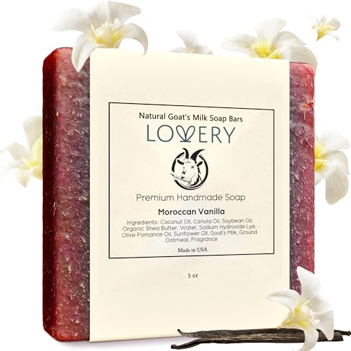 Lovery Goat Milk Soap Bar - Nourishing Organic Shea Butter, Moroccan Vanilla Scent - 4oz