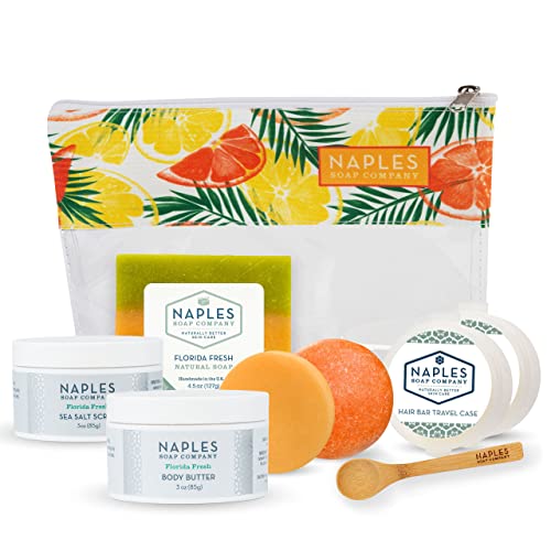 Naples Soap Company Bath & Body Gift Set - Nourishing Soap, Body Butter & Sea Salt Scrub - 9pc