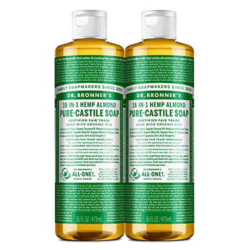 Dr. Bronner's Pure-Castile Liquid Soap - Organic Oils, 18-in-1 Uses, Vegan, 16oz, 2-Pack