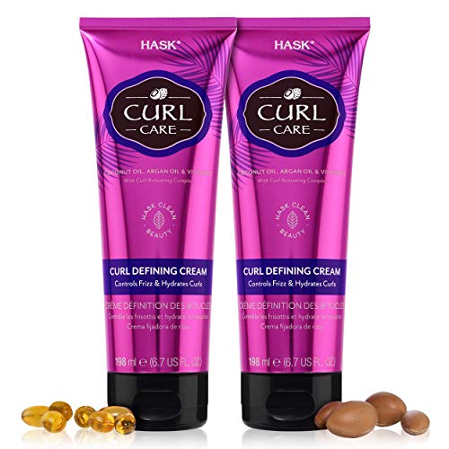 HASK Hair Cream - Curl Defining, Frizz-Free Formula, Vegan & Color Safe - 2 Piece Bundle