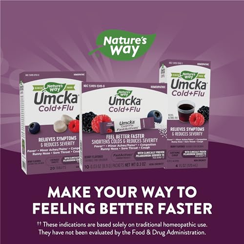 Nature's Way Umcka Cold+Flu Medicine - Alleviates Cough, Congestion, Sore Throat - Berry, 10 Packets