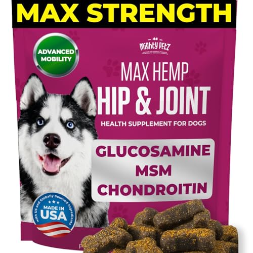 Mighty Petz MAX Hemp Joint Supplement - Advanced Mobility, Glucosamine & Turmeric Chews - 60ct