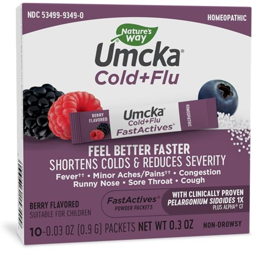 Nature's Way Umcka Cold+Flu Medicine - Alleviates Cough, Congestion, Sore Throat - Berry, 10 Packets