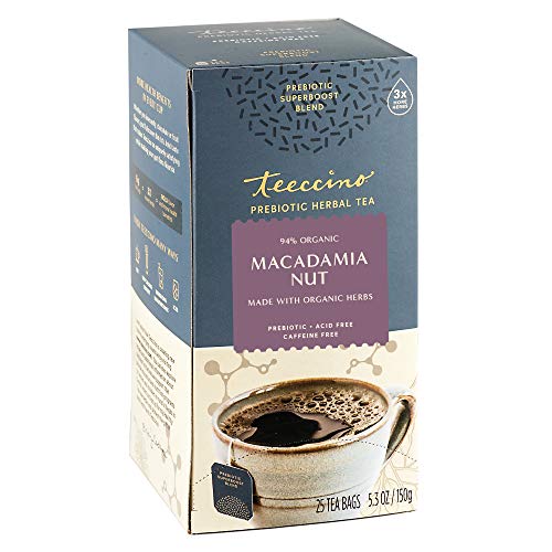 Teeccino Macadamia Nut Herbal Tea - Digestive Support with Prebiotics, 25 Tea Bags