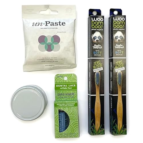 MightyNest Dental Care Kit - Zero Waste UnPaste Tabs, Bamboo Brushes, Natural Floss - 3 Items