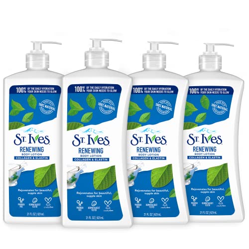 St. Ives Body Lotion - Hydrating Collagen & Elastin, Plant-Derived Moisturizers - 21 fl oz, 4 Pack